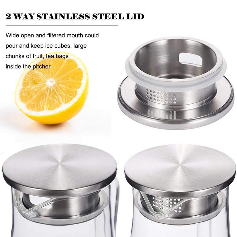Hwagui - Heat Resistant Glass Pitcher with Stainless Steel Lid, Water Carafe with Handle, Good Beverage Pitcher for Homemade Juice and Iced Tea, 1600ml/53oz - Image 3